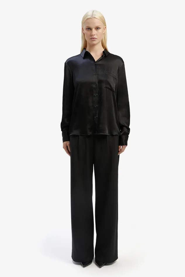 Women Shirts and Blouses Bardot Satin Collar Shirt In Black Black