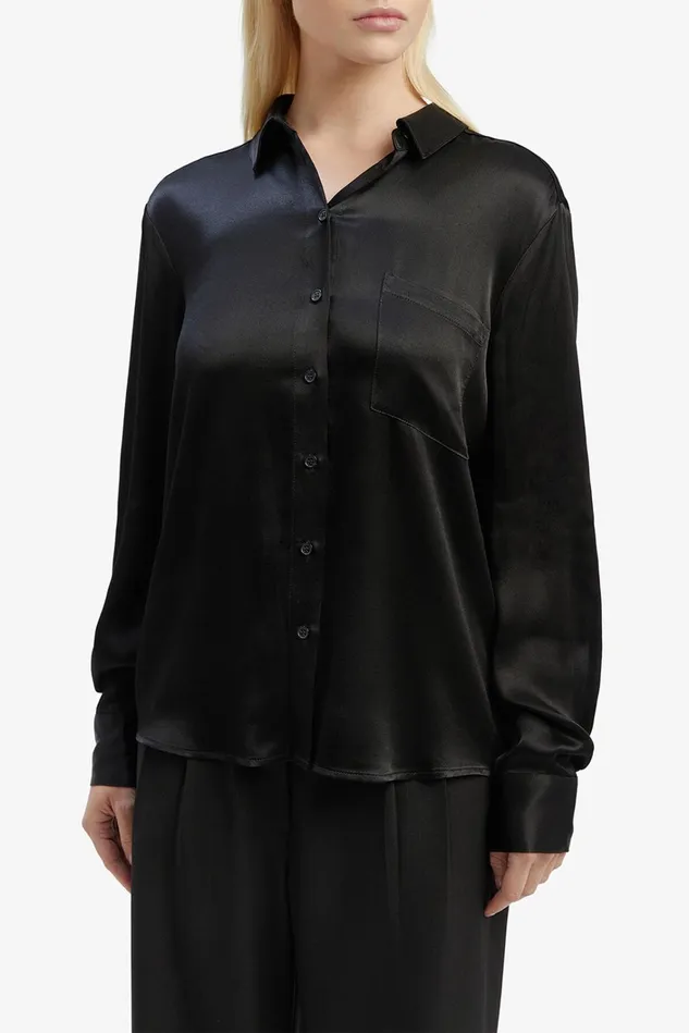 Women Shirts and Blouses Bardot Satin Collar Shirt In Black Black