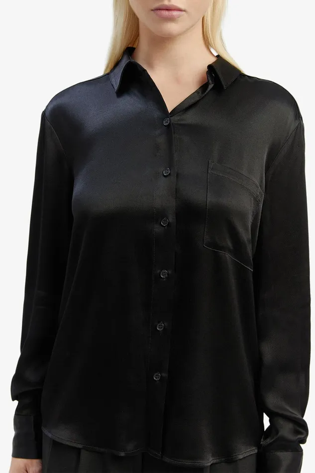 Women Shirts and Blouses Bardot Satin Collar Shirt In Black Black