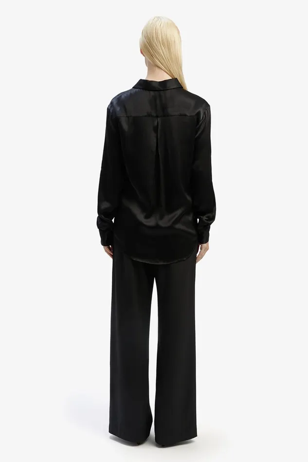 Women Shirts and Blouses Bardot Satin Collar Shirt In Black Black