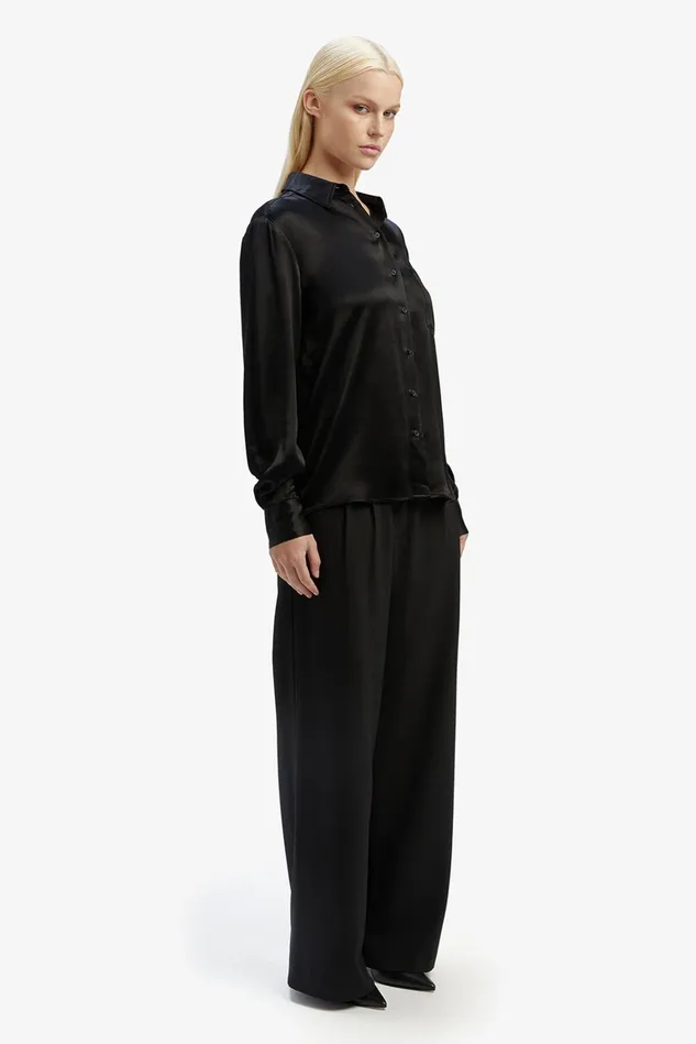 Women Shirts and Blouses Bardot Satin Collar Shirt In Black Black