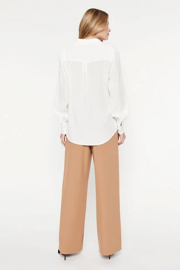 Women Shirts and Blouses Bardot Satin Collar Shirt In Ivory Ivory