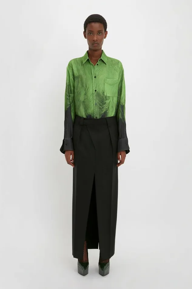 Women Shirts and Tops Victoria Beckham Oversized Digital Feather Print Shirt In BlackGreen