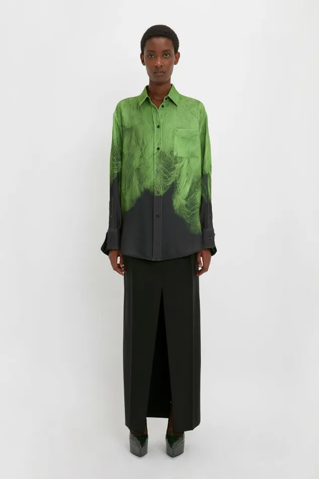 Women Shirts and Tops Victoria Beckham Oversized Digital Feather Print Shirt In BlackGreen