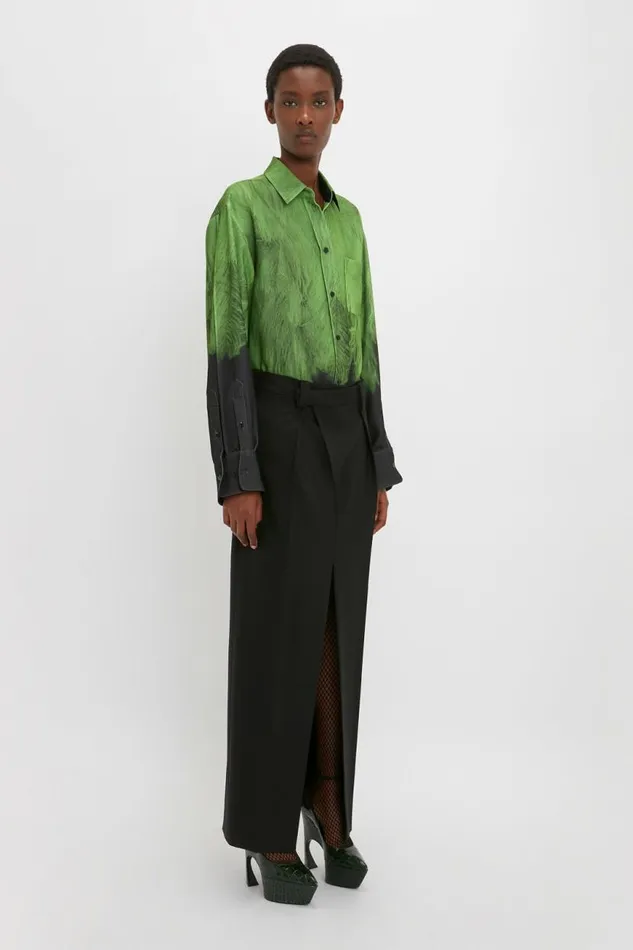 Women Shirts and Tops Victoria Beckham Oversized Digital Feather Print Shirt In BlackGreen