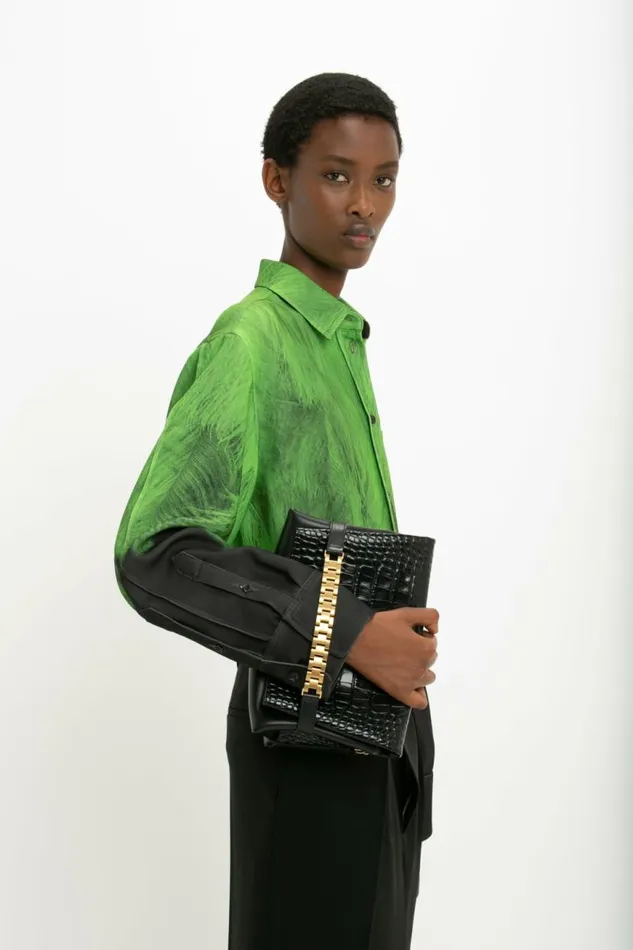 Women Shirts and Tops Victoria Beckham Oversized Digital Feather Print Shirt In BlackGreen
