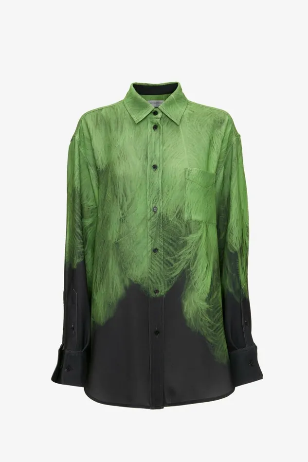 Women Shirts and Tops Victoria Beckham Oversized Digital Feather Print Shirt In BlackGreen