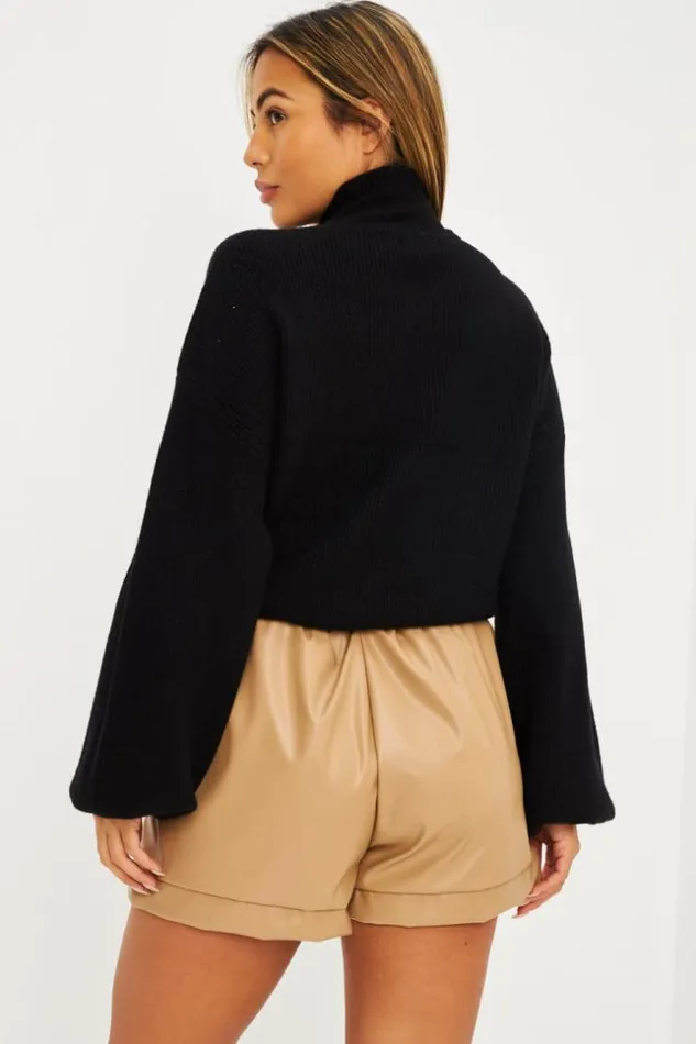 Women Short En Simili Cuir Beige Fonc Darkbeige Brentiny Paris Shorts