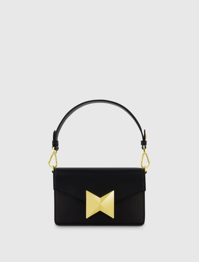 Women Shoulder Bags Mac Duggal Classic Leather Shoulder Bag With Gold Hardware 8211 FINAL SALE Black