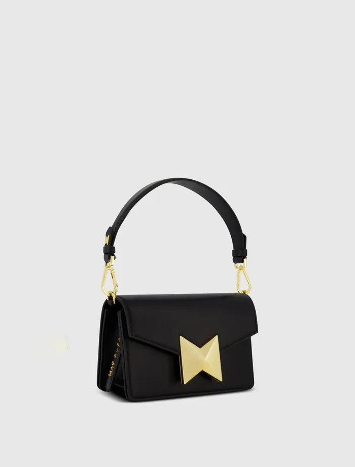 Women Shoulder Bags Mac Duggal Classic Leather Shoulder Bag With Gold Hardware 8211 FINAL SALE Black