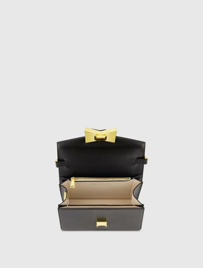 Women Shoulder Bags Mac Duggal Classic Leather Shoulder Bag With Gold Hardware 8211 FINAL SALE Black