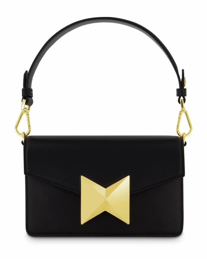 Women Shoulder Bags Mac Duggal Classic Leather Shoulder Bag With Gold Hardware 8211 FINAL SALE Black