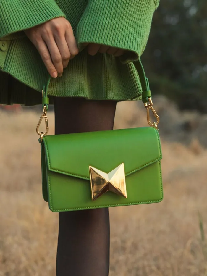 Women Shoulder Bags Mac Duggal Mini Green Leather Shoulder Bag With Gold Hardware 8211 FINAL SALE Pear