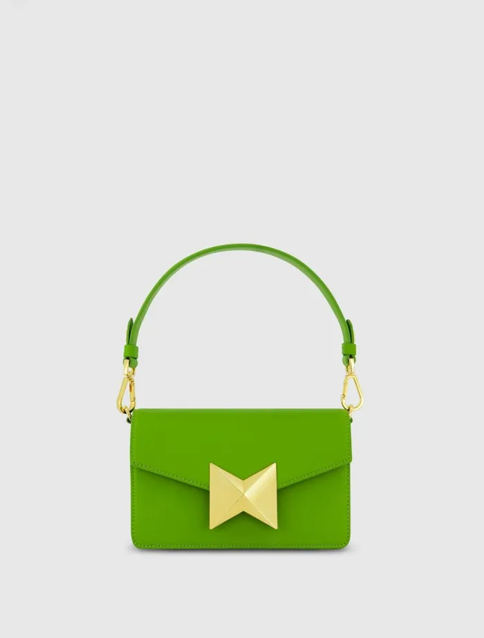 Women Shoulder Bags Mac Duggal Mini Green Leather Shoulder Bag With Gold Hardware 8211 FINAL SALE Pear