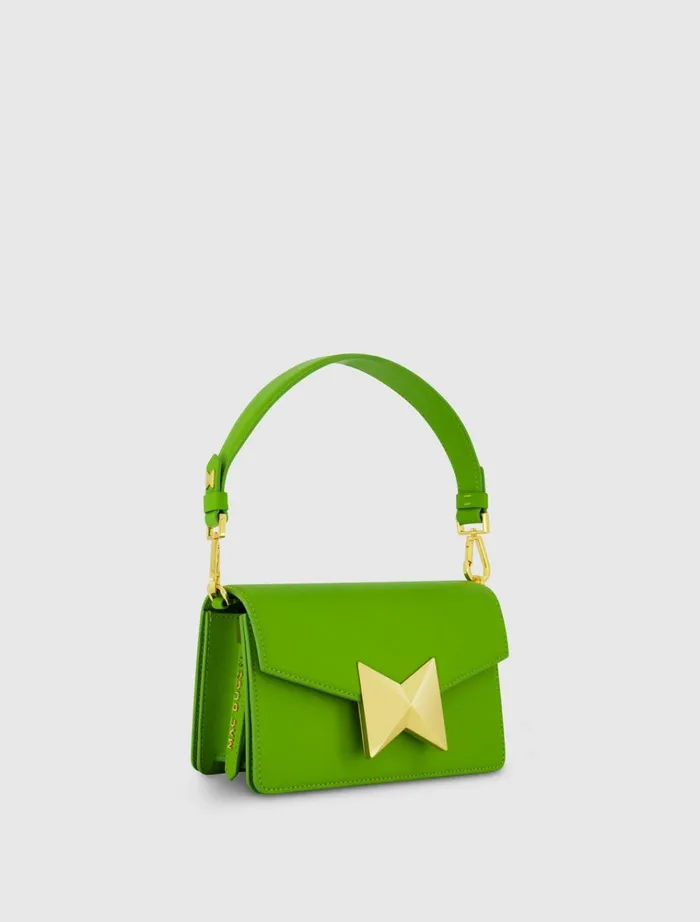 Women Shoulder Bags Mac Duggal Mini Green Leather Shoulder Bag With Gold Hardware 8211 FINAL SALE Pear