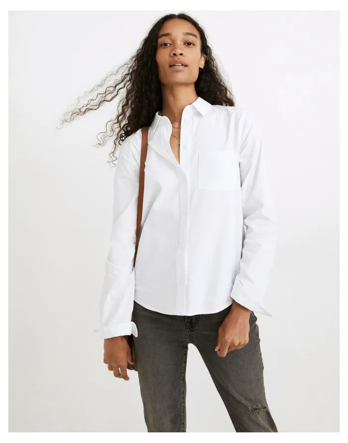 Women Shrunken Button Down Oxford Shirt Eyelet White Madewell Tops and Shirts Women Shrunken Button Down Oxford Shirt Eyelet White Madewell Tops and Shirts