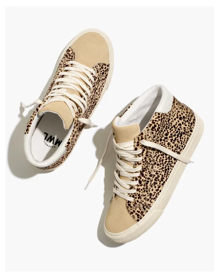 Women Sidewalk High Top Sneakers In Spotted Calf Hair French Vanilla Multi Madewell Sneakers