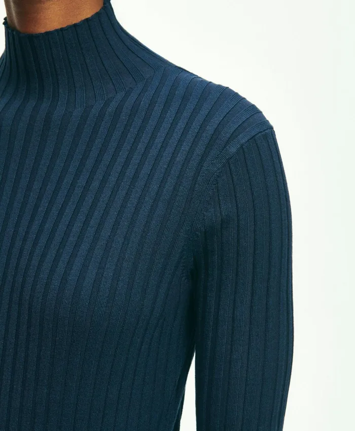 Women SilkBlend Mock Neck Ribbed Sweater Navy Brooks Brothers Sweaters
