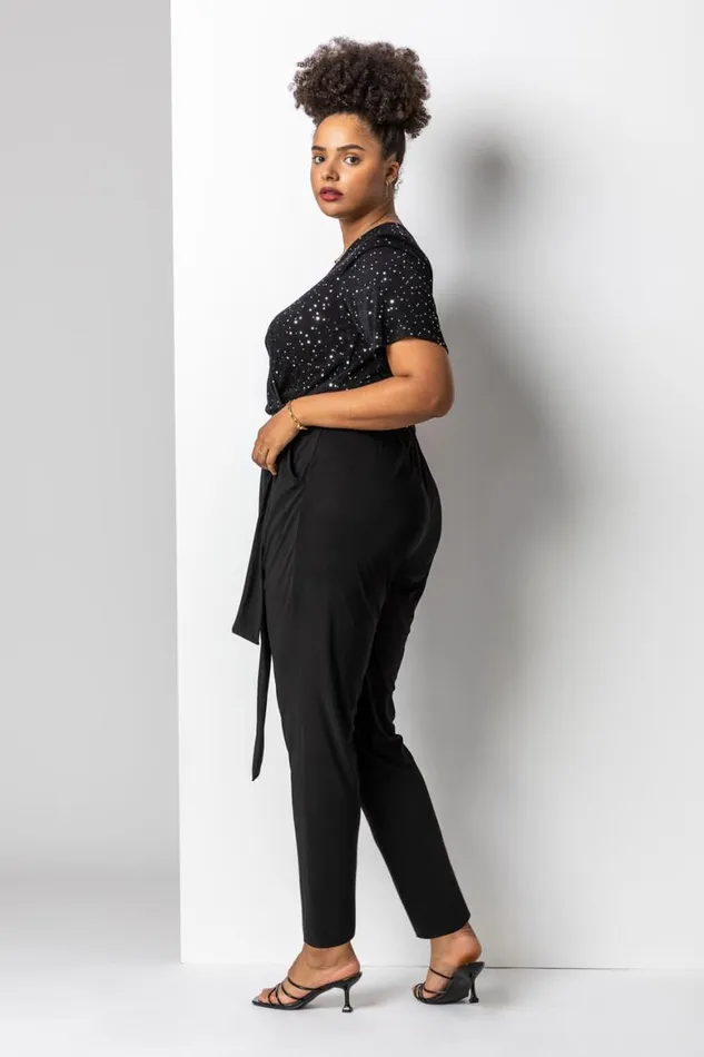 Women Silver Curve Sparkle Wrap Jumpsuit Roman Dresses