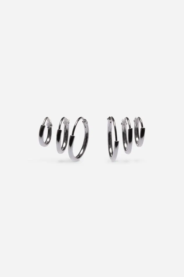 Women Silver Sterling Silver 3 Pair Mini Hoop Earring Set Roman Jewellery