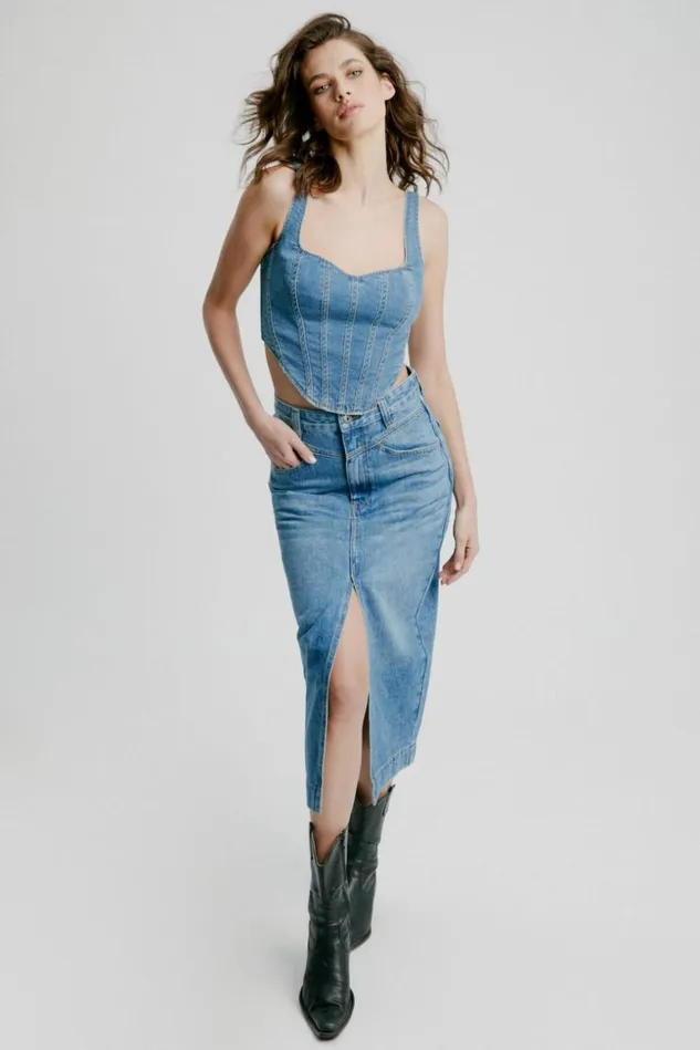 Women Skirts Bardot Jonah Midi Denim Skirt In Vintage Vintage Women Skirts Bardot Jonah Midi Denim Skirt In Vintage Vintage