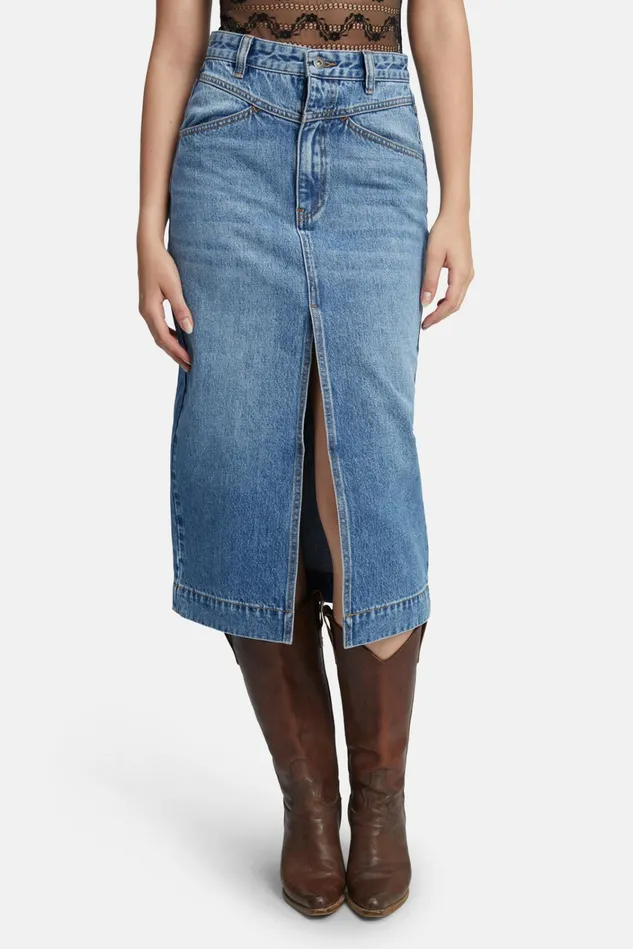 Women Skirts Bardot Jonah Midi Denim Skirt In Vintage Vintage Women Skirts Bardot Jonah Midi Denim Skirt In Vintage Vintage