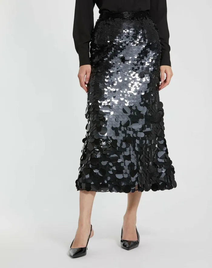 Women Skirts Mac Duggal Paillette Sequin Midi Skirt Black
