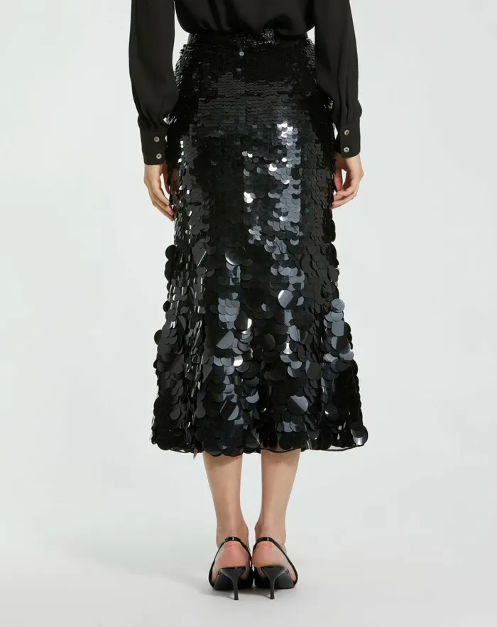 Women Skirts Mac Duggal Paillette Sequin Midi Skirt Black