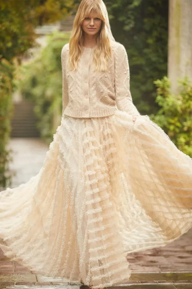 Women Skirts Needle and Thread Florence Ruffle Ankle Skirt Champagne