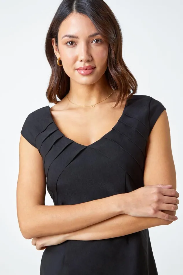 Women Sleeveless Pleat Detail Stretch Dress Roman Dresses
