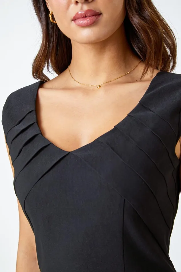 Women Sleeveless Pleat Detail Stretch Dress Roman Dresses