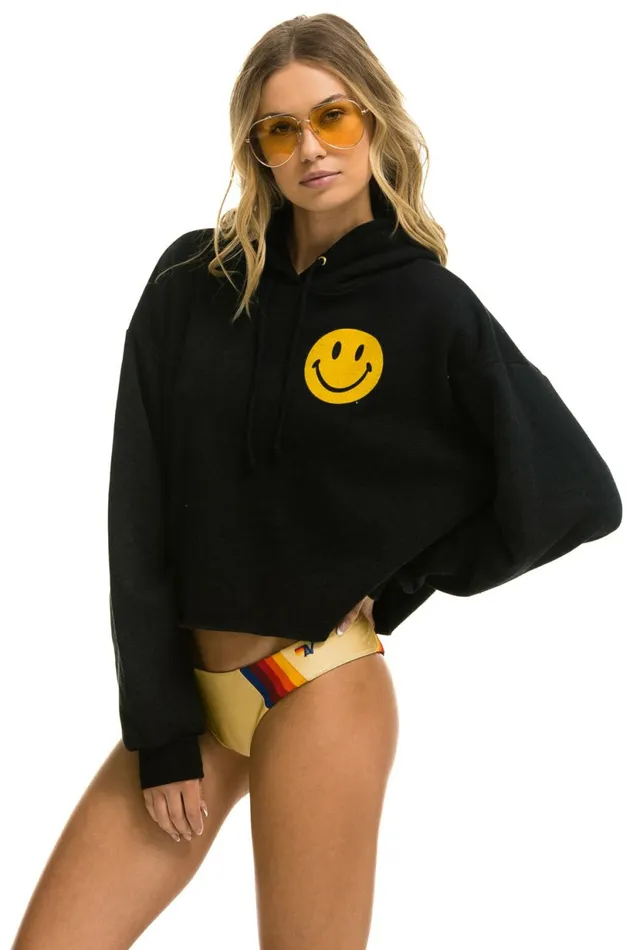 Women SMILEY 2 RELAXED CROPPED PULLOVER HOODIE 8211 BLACK Aviator Nation Hoodies Women SMILEY 2 RELAXED CROPPED PULLOVER HOODIE 8211 BLACK Aviator Nation Hoodies