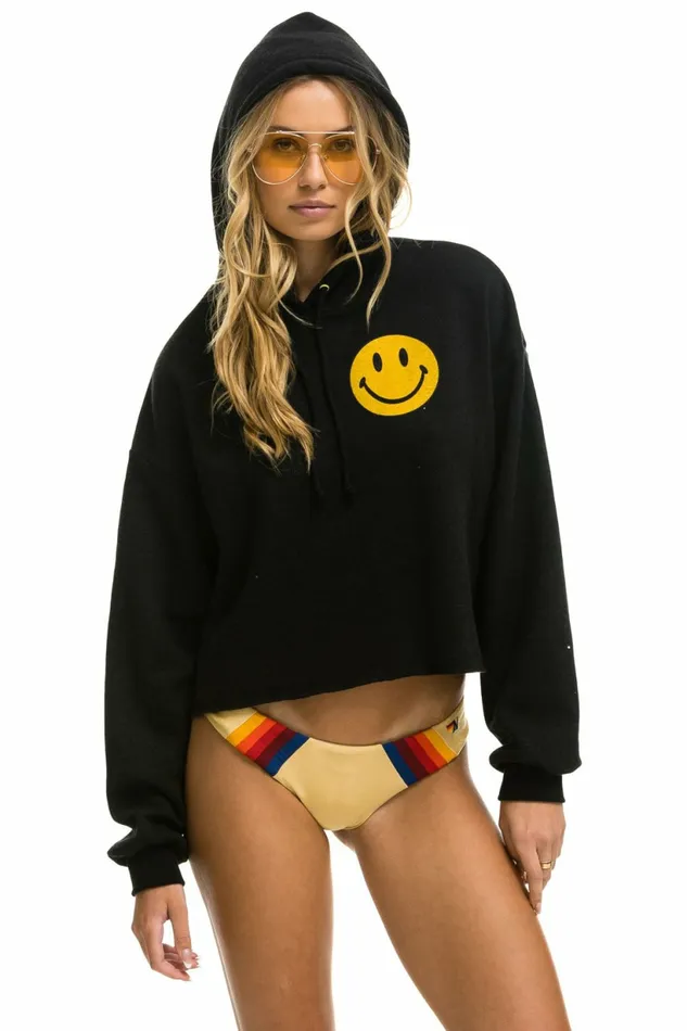 Women SMILEY 2 RELAXED CROPPED PULLOVER HOODIE 8211 BLACK Aviator Nation Hoodies Women SMILEY 2 RELAXED CROPPED PULLOVER HOODIE 8211 BLACK Aviator Nation Hoodies