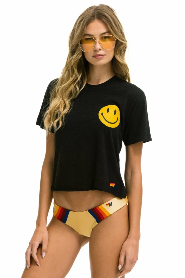 Women SMILEY CHASING RAINBOWS BOYFRIEND TEE 8211 BLACK Aviator Nation UnisexTees