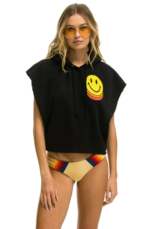 Women SMILEY SUNSET SLEEVELESS RELAXED CROPPED PULLOVER HOODIE 8211 BLACK Aviator Nation Hoodies Women SMILEY SUNSET SLEEVELESS RELAXED CROPPED PULLOVER HOODIE 8211 BLACK Aviator Nation Hoodies