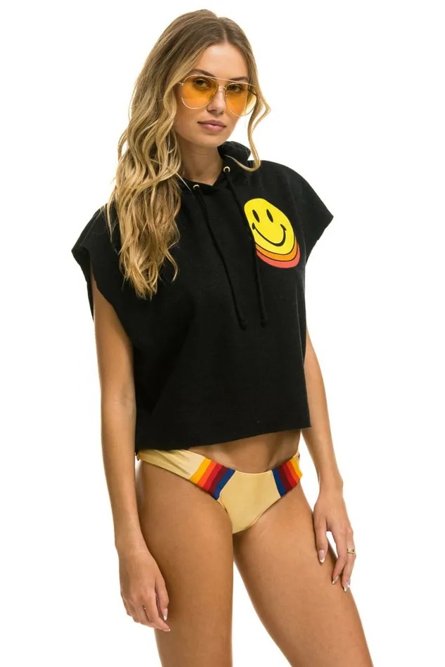 Women SMILEY SUNSET SLEEVELESS RELAXED CROPPED PULLOVER HOODIE 8211 BLACK Aviator Nation Hoodies Women SMILEY SUNSET SLEEVELESS RELAXED CROPPED PULLOVER HOODIE 8211 BLACK Aviator Nation Hoodies
