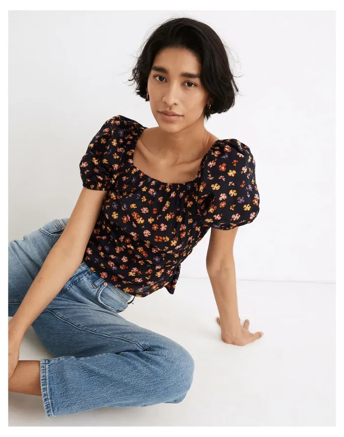 Women Smocked Waist Crop Top In Aloha Floral Small Aloha Dark Baltic Madewell Tops and Shirts Women Smocked Waist Crop Top In Aloha Floral Small Aloha Dark Baltic Madewell Tops and Shirts