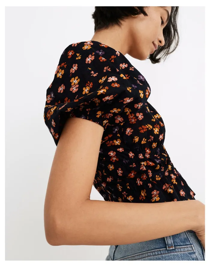 Women Smocked Waist Crop Top In Aloha Floral Small Aloha Dark Baltic Madewell Tops and Shirts Women Smocked Waist Crop Top In Aloha Floral Small Aloha Dark Baltic Madewell Tops and Shirts