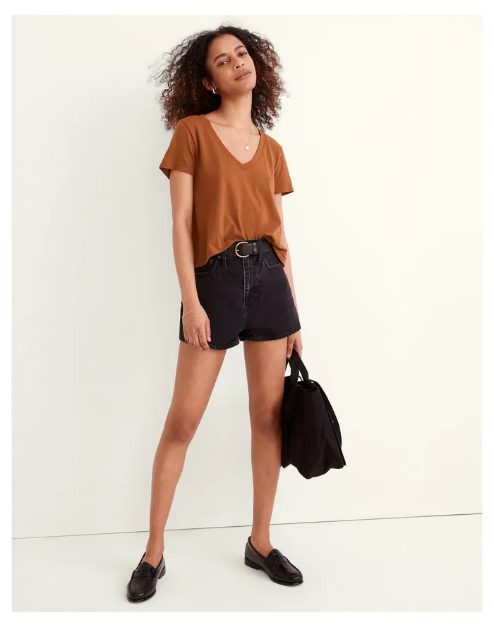 Women Softfade Cotton V Neck Crop Tee Dried Acorn Madewell Tees Women Softfade Cotton V Neck Crop Tee Dried Acorn Madewell Tees