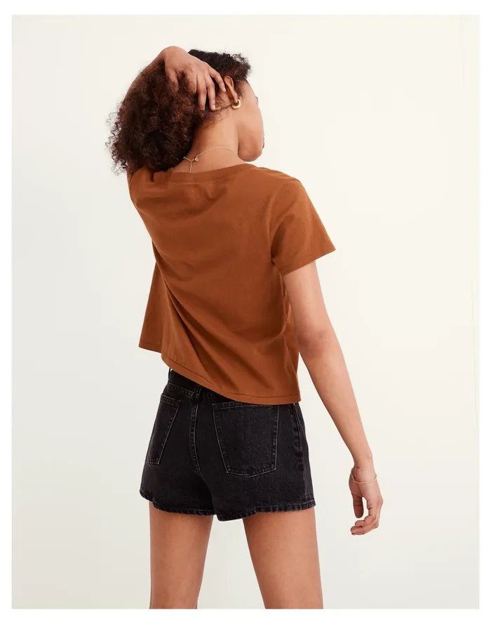 Women Softfade Cotton V Neck Crop Tee Dried Acorn Madewell Tees Women Softfade Cotton V Neck Crop Tee Dried Acorn Madewell Tees
