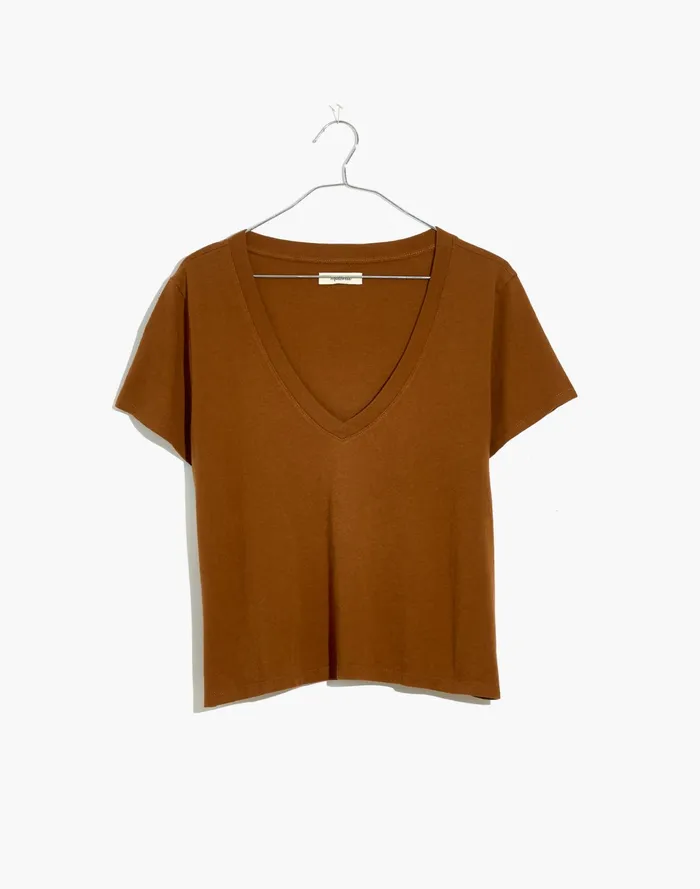 Women Softfade Cotton V Neck Crop Tee Dried Acorn Madewell Tees Women Softfade Cotton V Neck Crop Tee Dried Acorn Madewell Tees