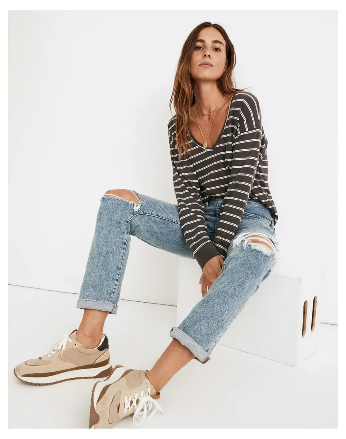 Women Softfade Cotton V Neck Relaxed Tee Coal Madewell Tees