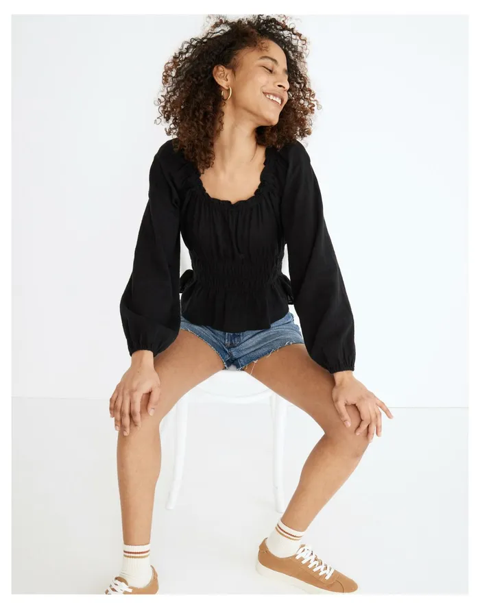 Women Sophia Top In Textured Plaid True Black Madewell Tops and Shirts