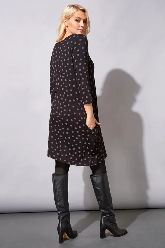 Women Spot Print Pocket Swing Dress Roman Dresses