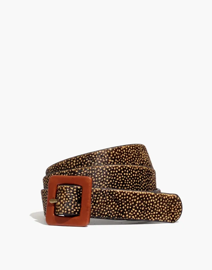 Women Square Buckle Belt In Spotted Calf Hair Toffee Multi Madewell Belts