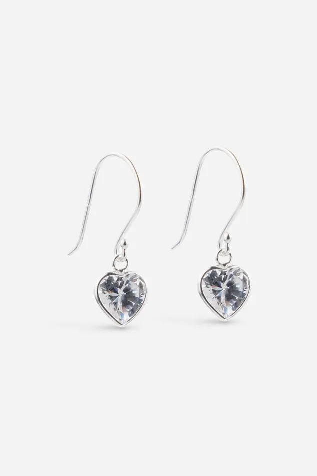 Women Sterling Silver Sterling Silver Cubic Zirconia 7mm Heart Drop Earrings Roman Jewellery