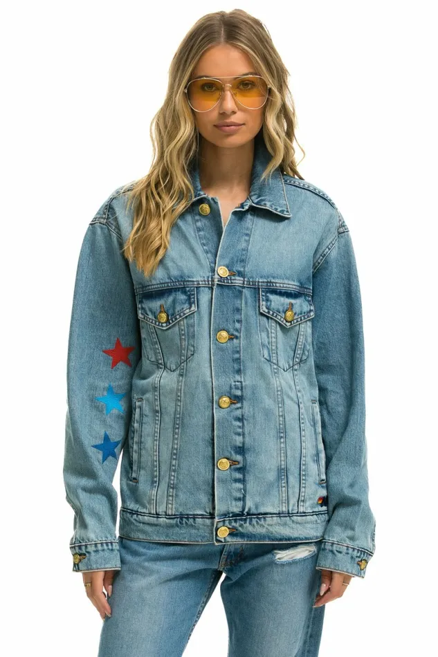 Women STOKED OVERSIZED CONCERT DENIM JACKET 8211 VINTAGE Aviator Nation
