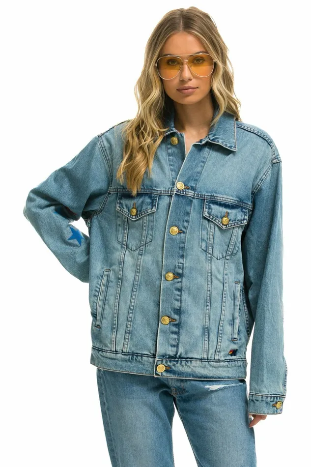 Women STOKED OVERSIZED CONCERT DENIM JACKET 8211 VINTAGE Aviator Nation Women STOKED OVERSIZED CONCERT DENIM JACKET 8211 VINTAGE Aviator Nation
