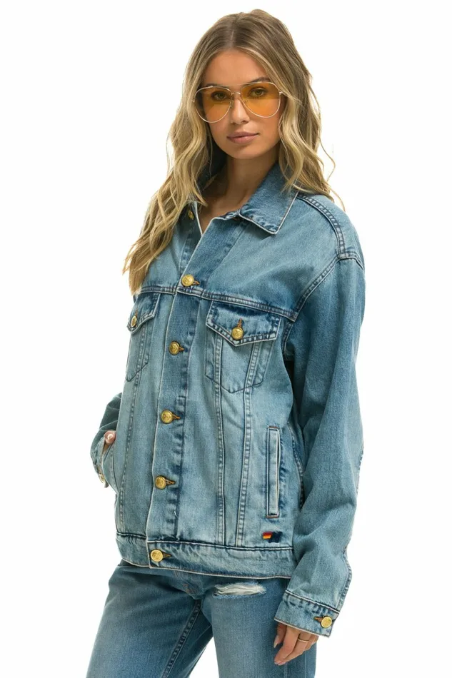 Women STOKED OVERSIZED CONCERT DENIM JACKET 8211 VINTAGE Aviator Nation Women STOKED OVERSIZED CONCERT DENIM JACKET 8211 VINTAGE Aviator Nation
