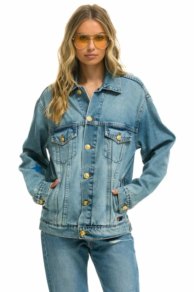 Women STOKED OVERSIZED CONCERT DENIM JACKET 8211 VINTAGE Aviator Nation Women STOKED OVERSIZED CONCERT DENIM JACKET 8211 VINTAGE Aviator Nation